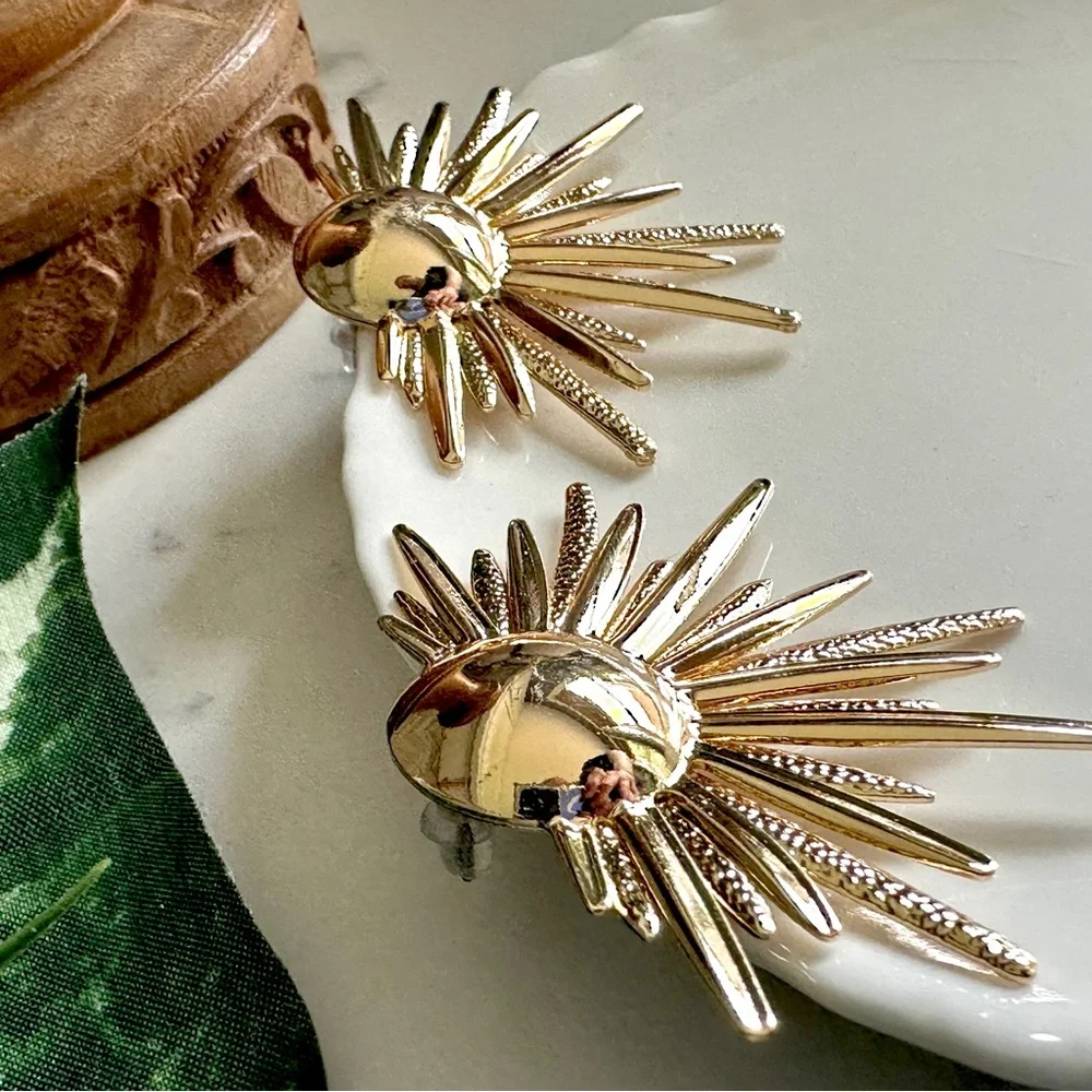 2/$30🌵 Gold Sunburst Earrings Starburst MCM Egyptian Style Art Deco Boho NEW